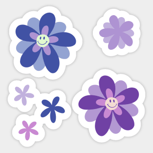 Bright and Cheerful Flower Smiley Face pack - blue Sticker